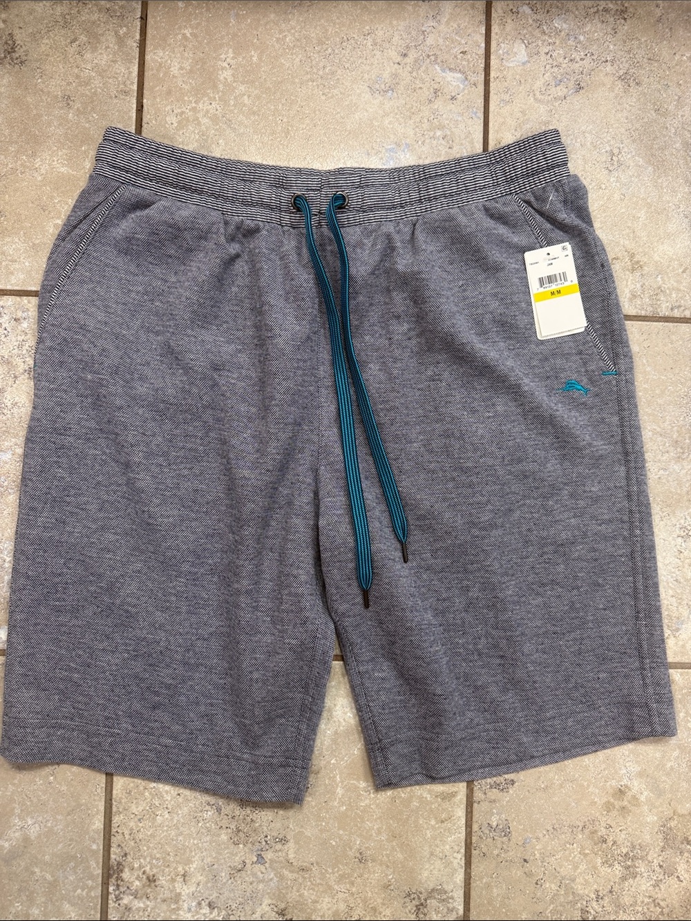 Tommy Bahama Gray Knit Athletic Shorts with Teal Drawstring